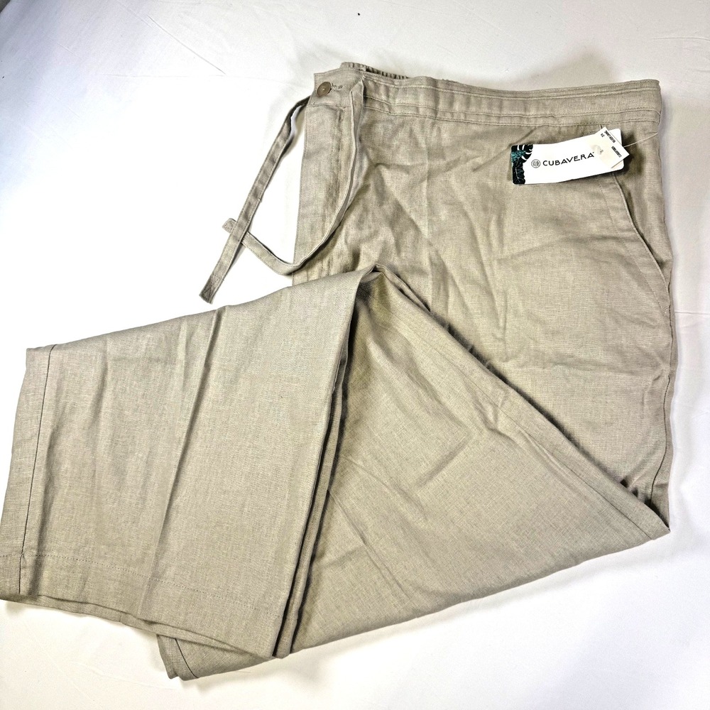 NWT Cubavera Silver Lining Natural Linen Drawstring Pants Men's Size 4XB